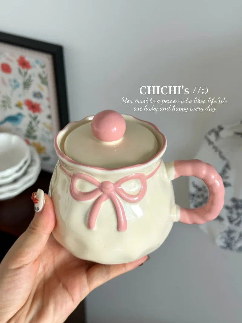 Hand-Painted Ceramic Coffee Mug Milk Cup Water Drinking Cup with Lid Underglaze Color  Design China Mugs for Dining
