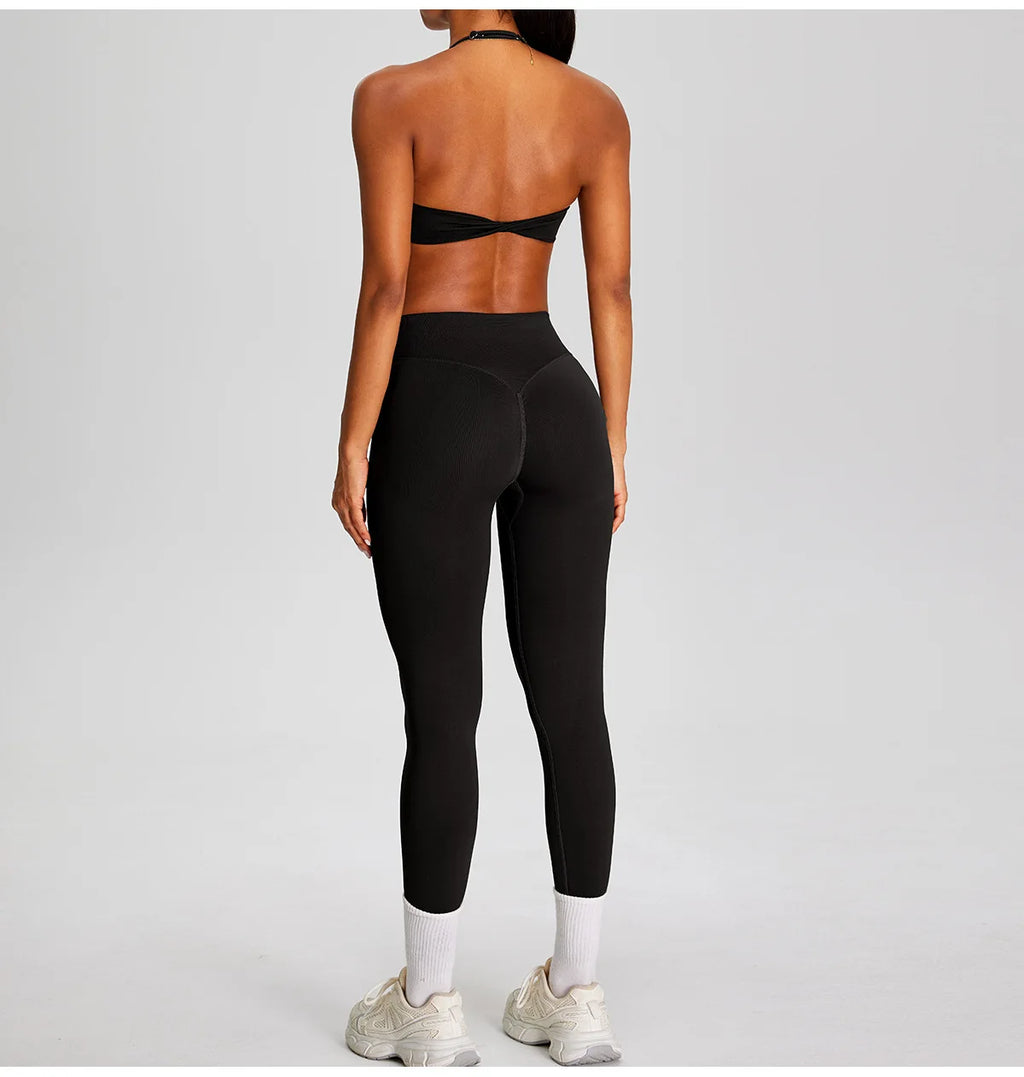 PMW Women Seamless Yoga Set Outdoor Cycling Running Sports Set High Elasticity Lifting Buttocks Quick-Drying Yoga Clothes