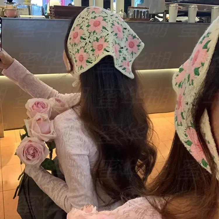Summer Headwear Headdress with French Pastoral Triangle Hair Scarf Women Girls Lace Band