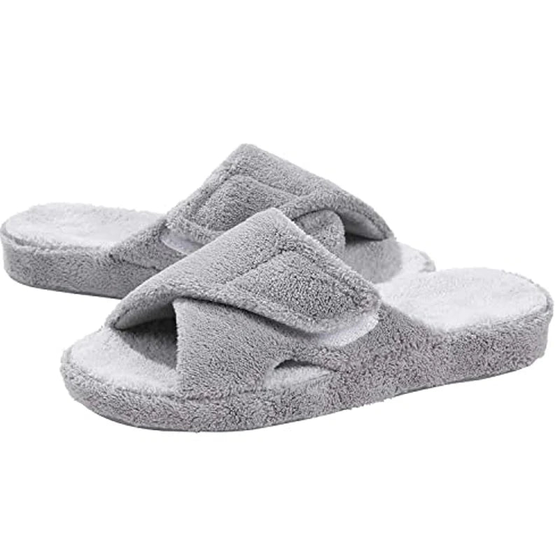 Litfun Open Toe House Slippers For Women New Corduroy Indoor Flat Slides With Adjustable Strap Four Season Lady Orthopedic Shoes