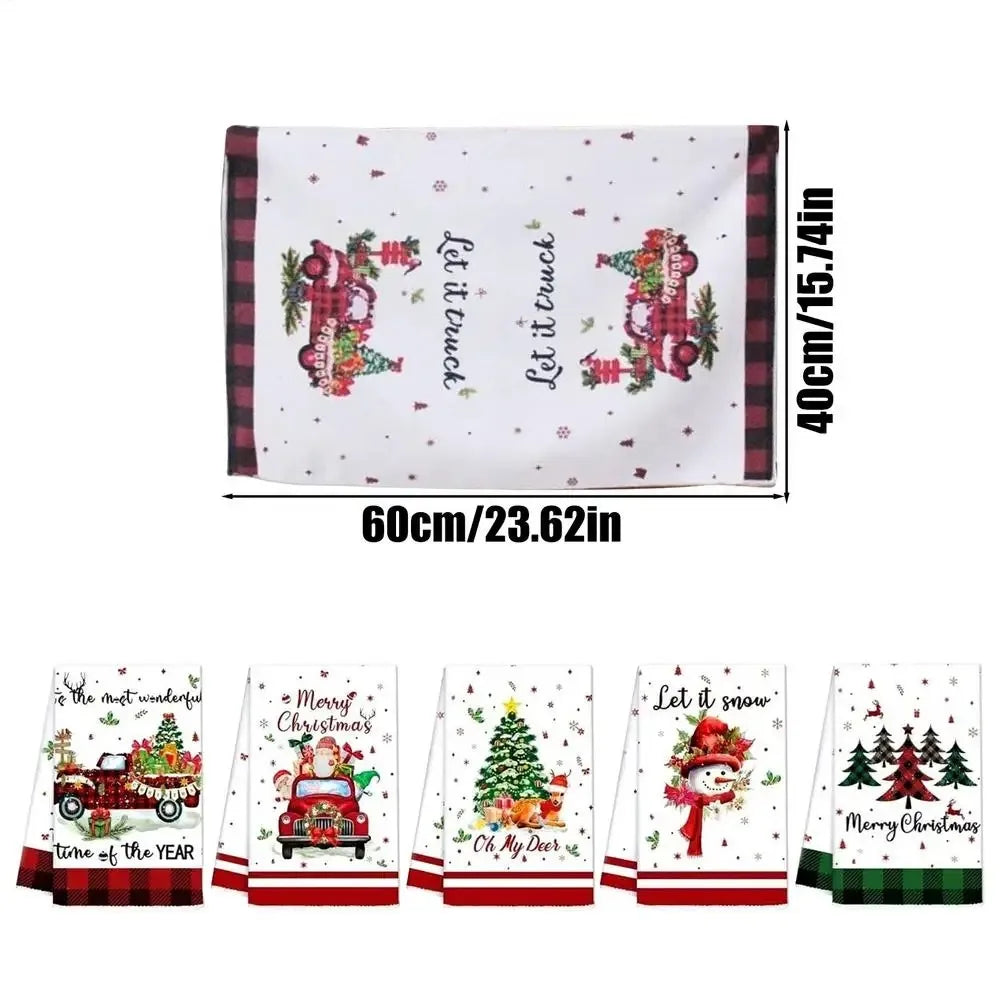 5 Christmas Kitchen Towels, Holiday Dishcloths, Santa Claus, Reindeer, Snowman, Christmas Towels, Holiday Parties, Family Meals
