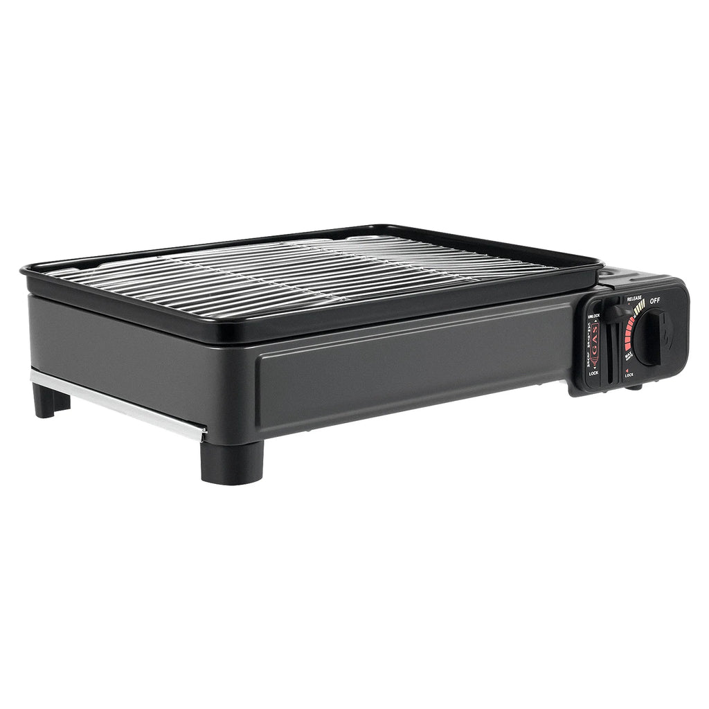 Portable Butane Gas Grill Stove Dual Inlets Adjustable Firepower with Carrying Case Grill Net for Camping Outdoor Use