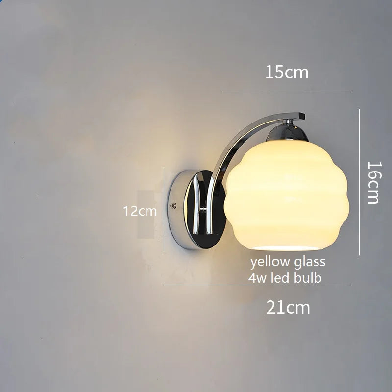 IWHD Milky Glass Ball LED Wall Lamp Sconce Iron Wrount Bedroom Living Room Bathroom Mirror Light Nordic Modern Wandlamp Applique