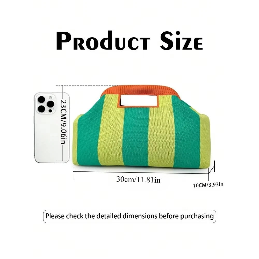 New Woven Bag Hollow-Out Striped Knitted Handbag Fly-Knitted Cloud Versatile Portable Cosmetic Bag