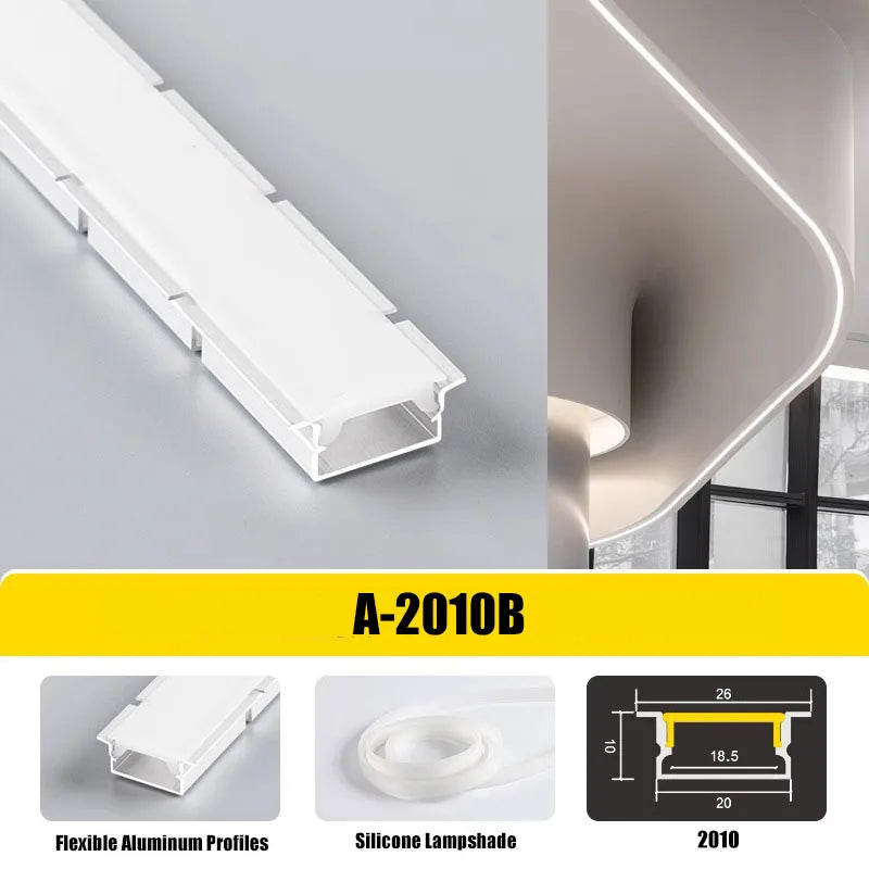 0.5/1M Bendable Led Aluminum Profile 20/30/40Mm Wide Flexible Led Channel Diffuser Curved Line Light Bar Aisle Ceiling Lighting
