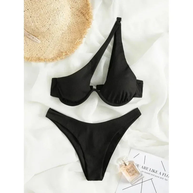 Sexy Bikinis Swimsuits Cut Out Women's Swimwear One Shoulder Biquini High Cut Bathing Suits Push Up Beach Bikini Set