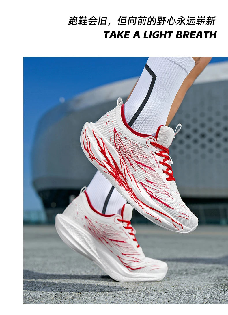 Fluorescence Running Shoes CarbonBoard Marathon Men Sports Breathable Women's Comfortable Athletic Sneakers Soft Wear Resistant