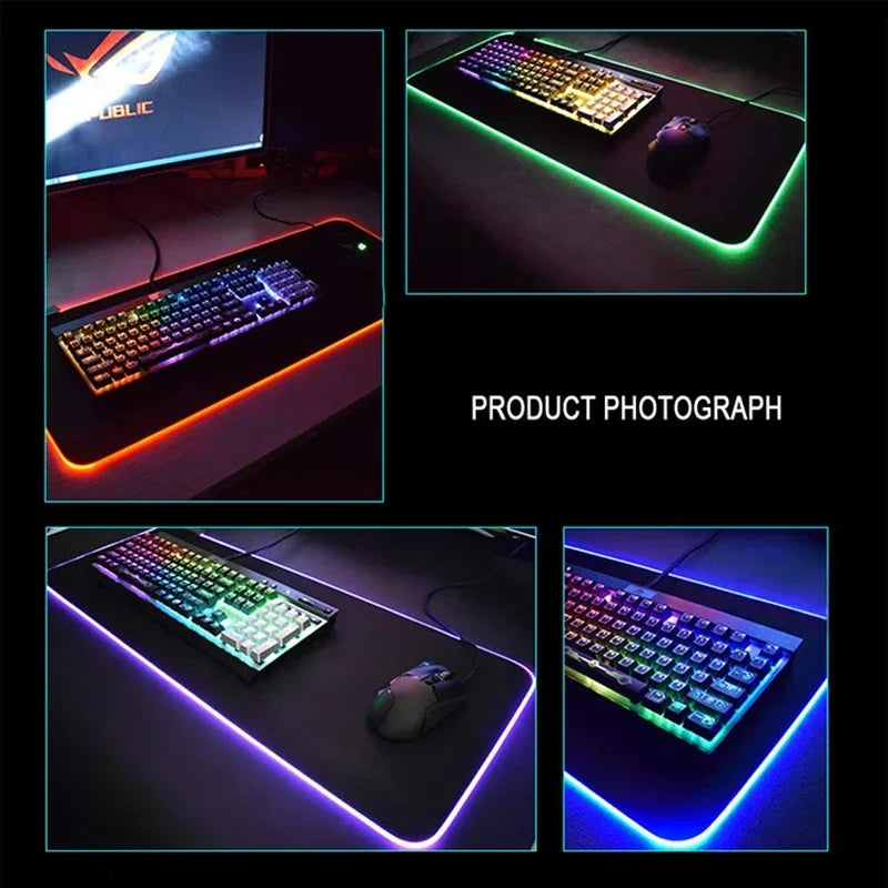 RGB Mousepad Pink Cloud Cat Cartoon Deskmat LED Backlight Gaming Keyboard Rug Computer Office Accessories Kawaii Anime Mouse Pad