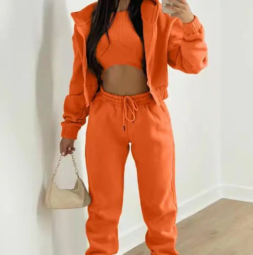 Ladies Tracksuit Zippered Hooded Jogger Tracksuit Thermal Lined Trousers Tracksuit Fashionable Athleisure Cozy Ensemble