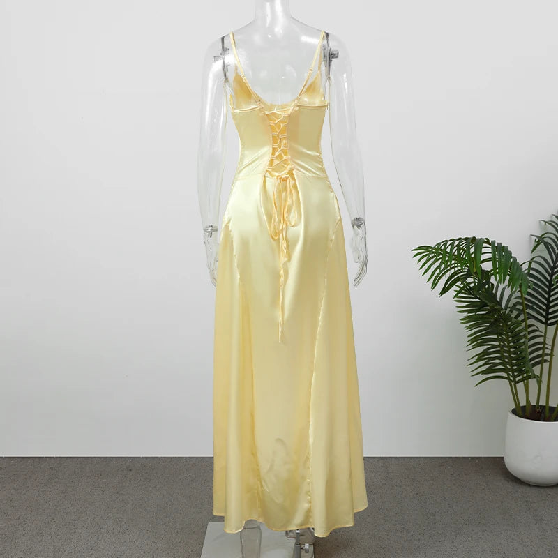 Solid Satin Cowl Neck Women's Dress Elegant Sleeveless Ruched Waist Fishtail Bodycon Lady Vestido 2026 Summer Party Dresses
