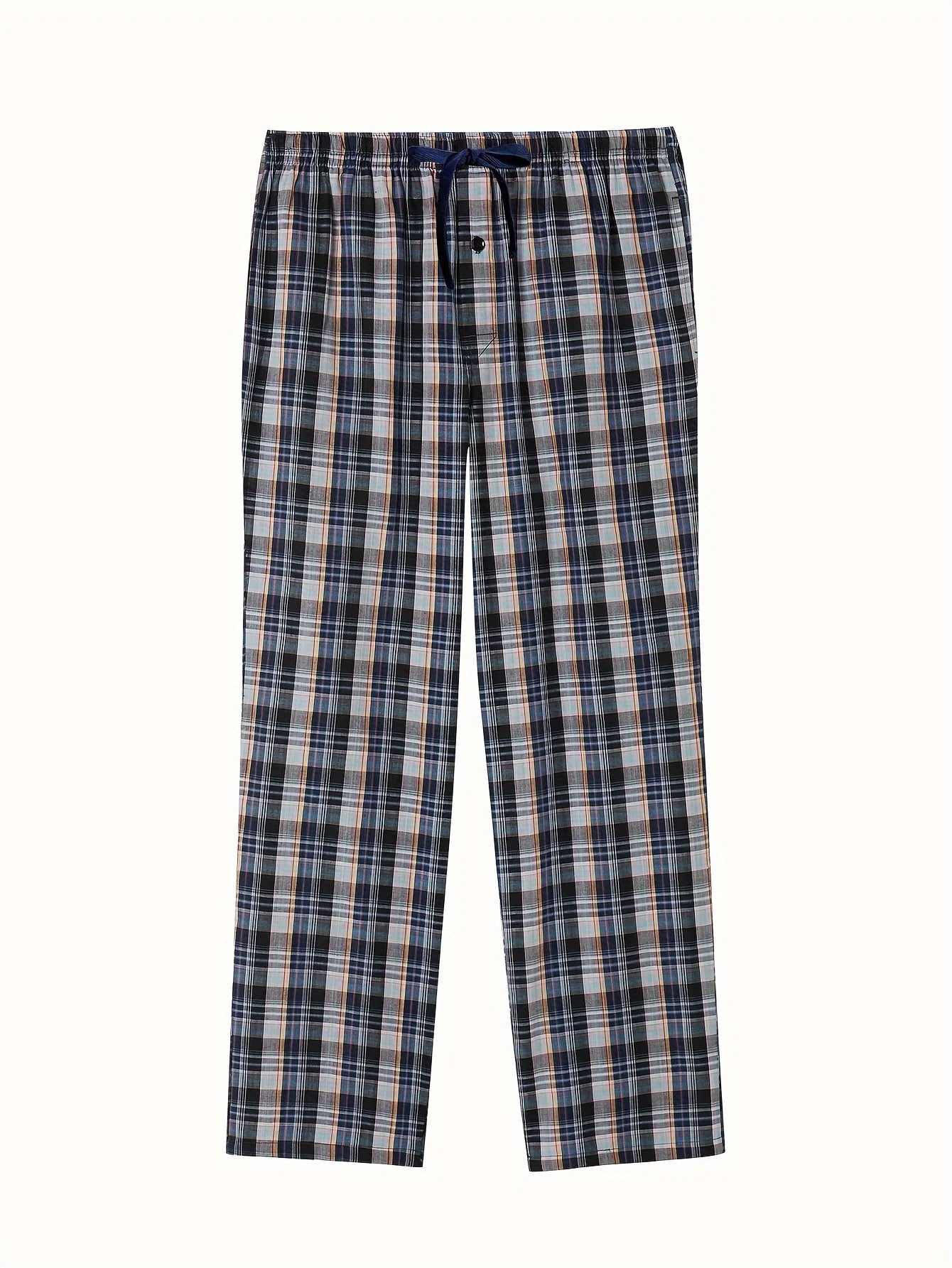 Men's Pajama Pants Spring & Fall Cotton Thin Plaid Casual Pj Bottoms Elastic Waistband with Pockets Homewear