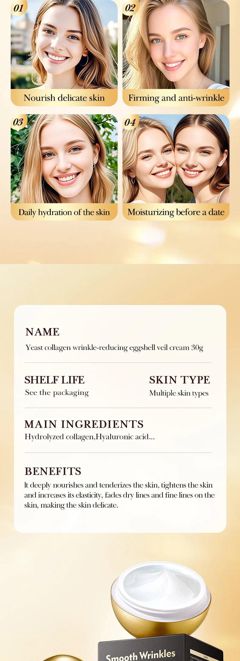 SADOER Yeast Collagen Anti Wrinkles Face Cream Moisturizing Anti-Aging Whitening Facial Cream For Face Skin Care Products