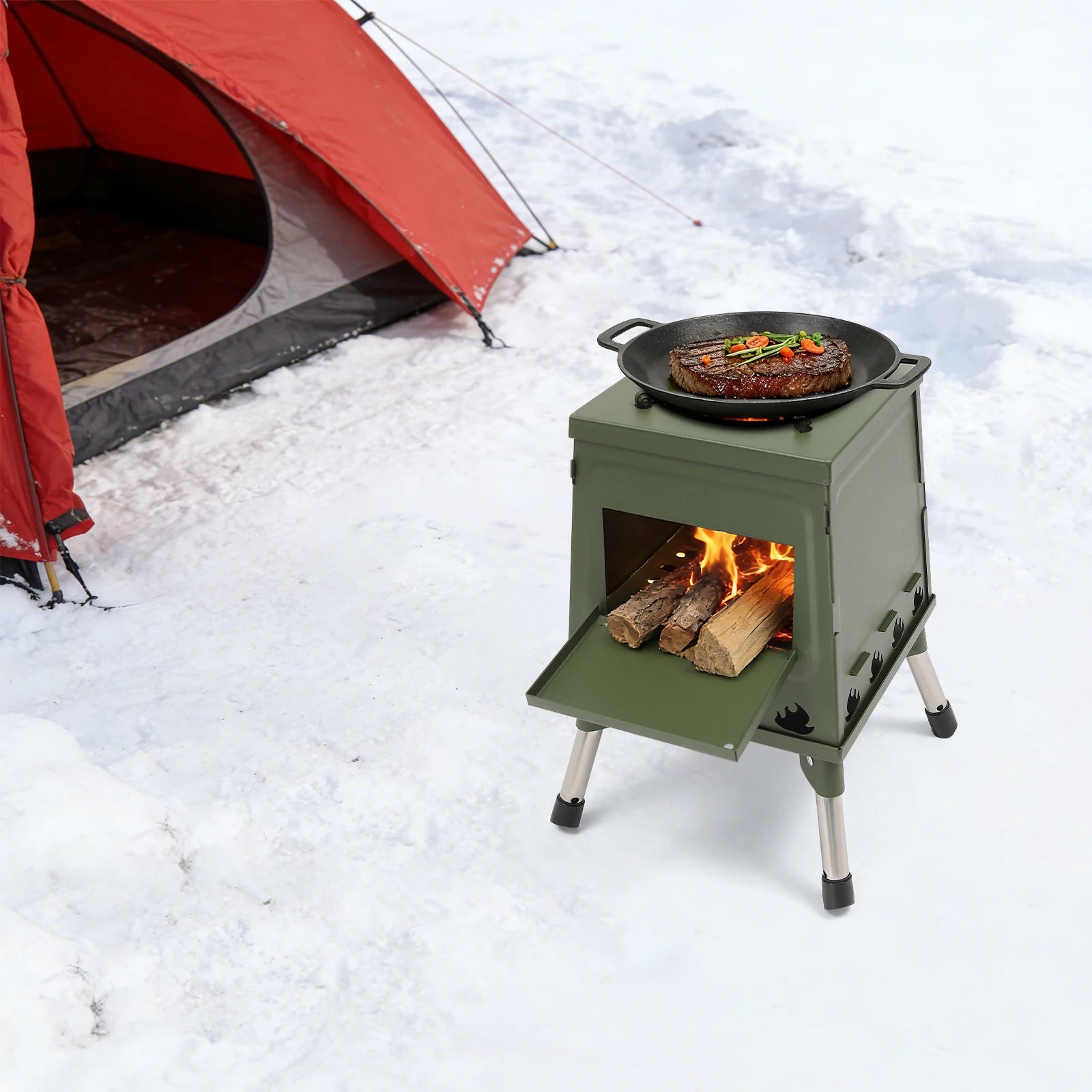 Tent Stove | Black/Green | Portable Wood Stove for Camping Outdoor | Tent Heater Camping Stove Wood Tent Stove Outdoor