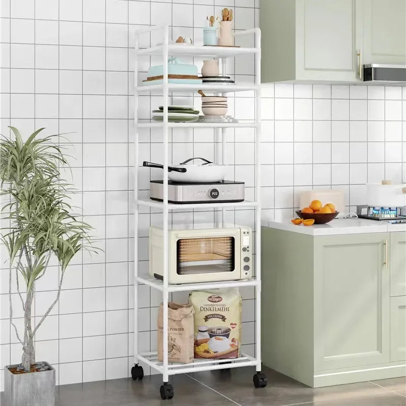 Kitchen Storage Rack Multilayer No Drill Rolling Shelf for Pots Microwave Oven Vegetables Organizer