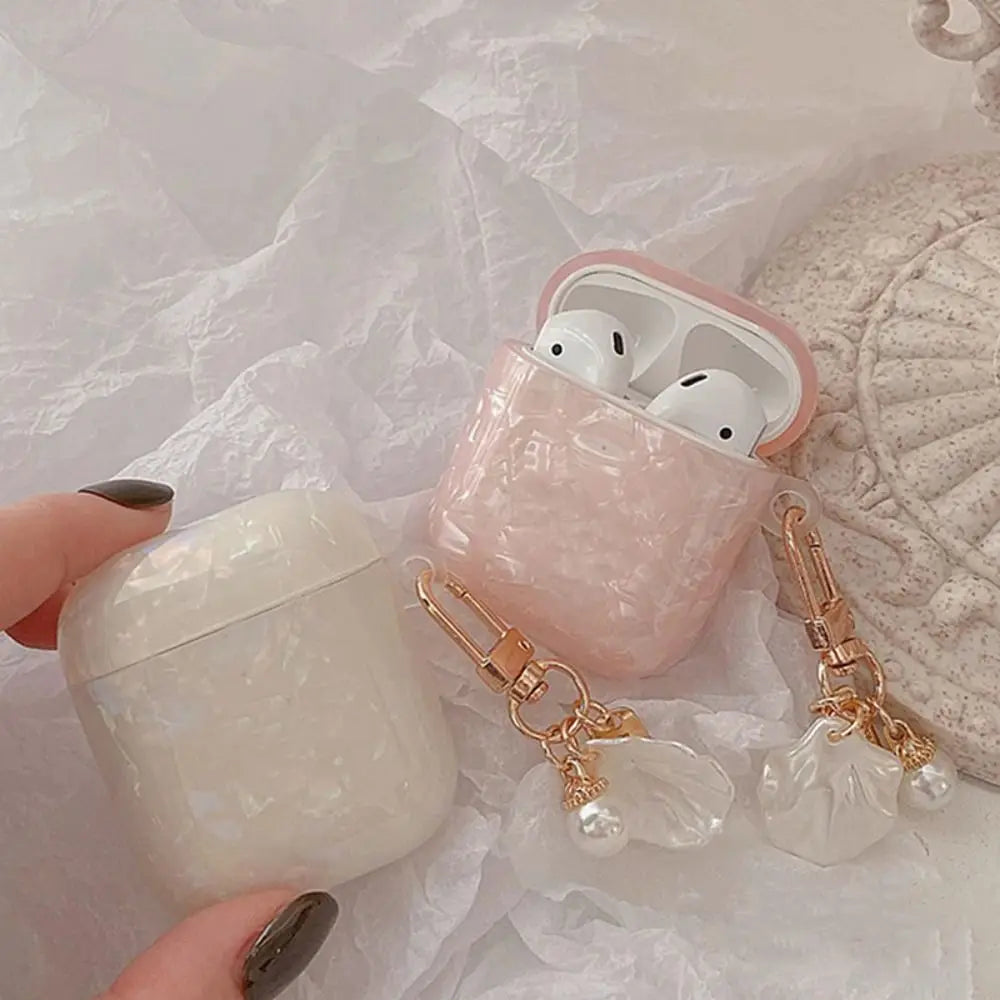 Dreamy Pearl Shell Earphone Case with Keychain Soft Headphone Box Cover TPU Earphone Accessories for Airpods 4/3/2/1/pro2/pro
