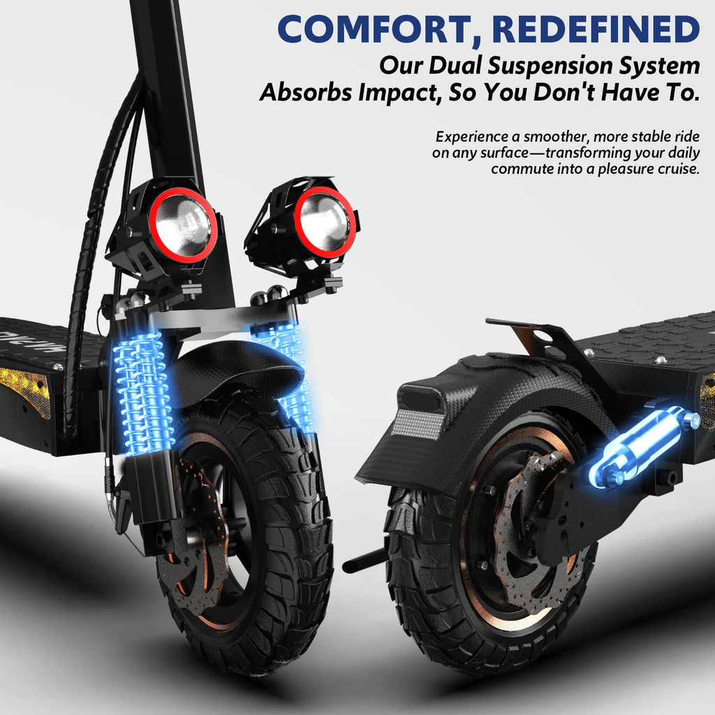 Off Road Electric Scooter, 1200W Motor, 25 Miles Range,11" All TerrainTire E Scooter for Adult, E-Scooter with Double Suspension &Side Light