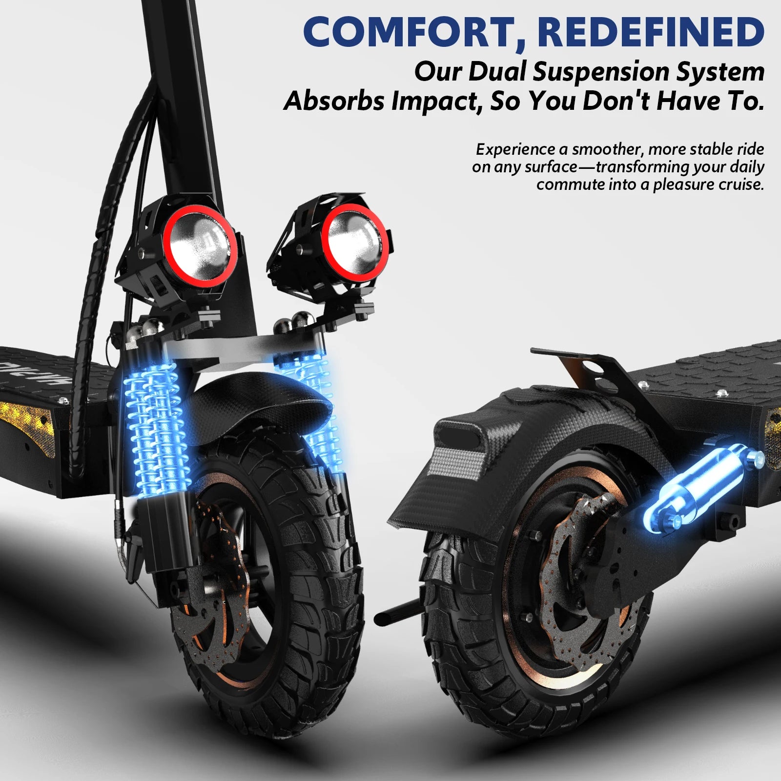 Off Road Electric Scooter, 1200W Motor, 25 Miles Range,11" All TerrainTire E Scooter for Adult, E-Scooter with Double Suspension &Side Light