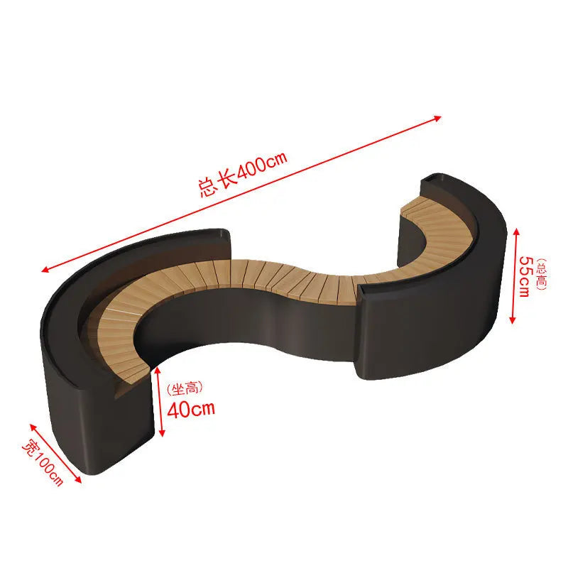 For Outdoor Curved Wood Flower Box Seat Square Park Mall Public Area Anti-corrosion Moisture-proof Leisure Bench