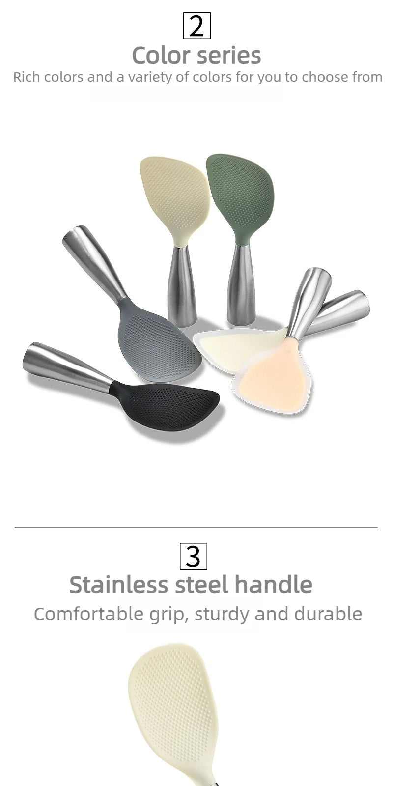 1Pcs Silicone Spoon Non-stick Cooking Spoon Anti-scalding Pot Rice High-temperature-resistant Spoon Durable Kitchen Gadgets