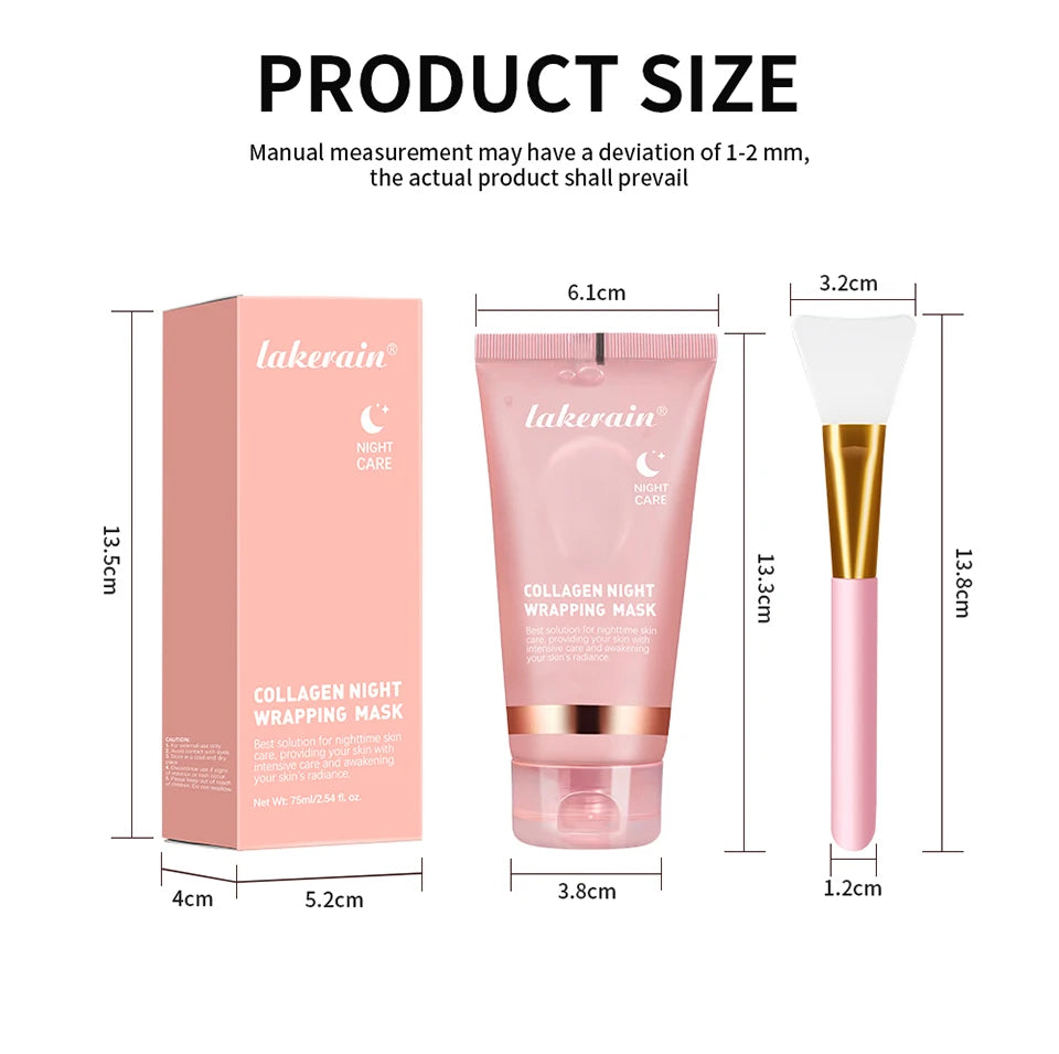 Collagen Overnight Wrapping Peel Off Facial Mask, Korean Collagen Night Wrapping Mask Deeply Hydrates Night Care Mask Cream 75ml