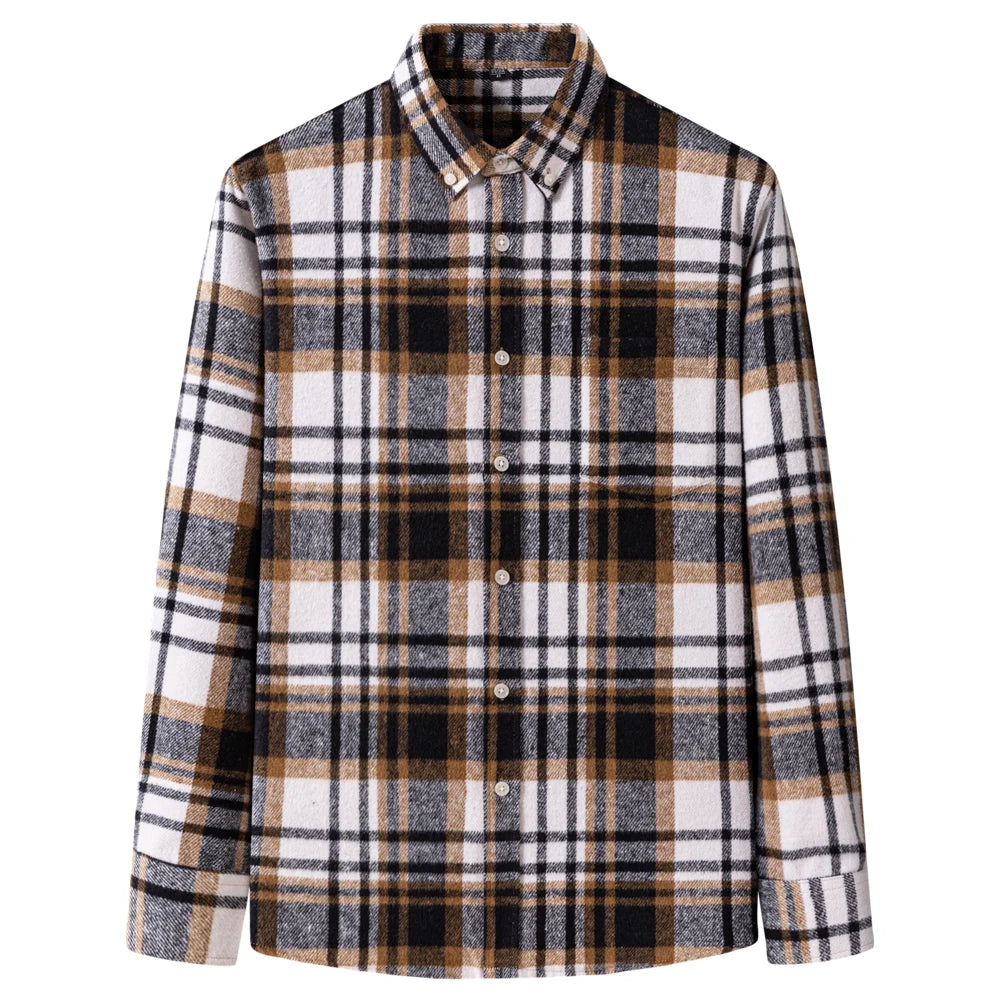 Men's Long Sleeve Flannel Plaid Shirt - Soft Pure Cotton, Button Down Shirts Thick Autumn Winter - Weekend Casual, Going Out