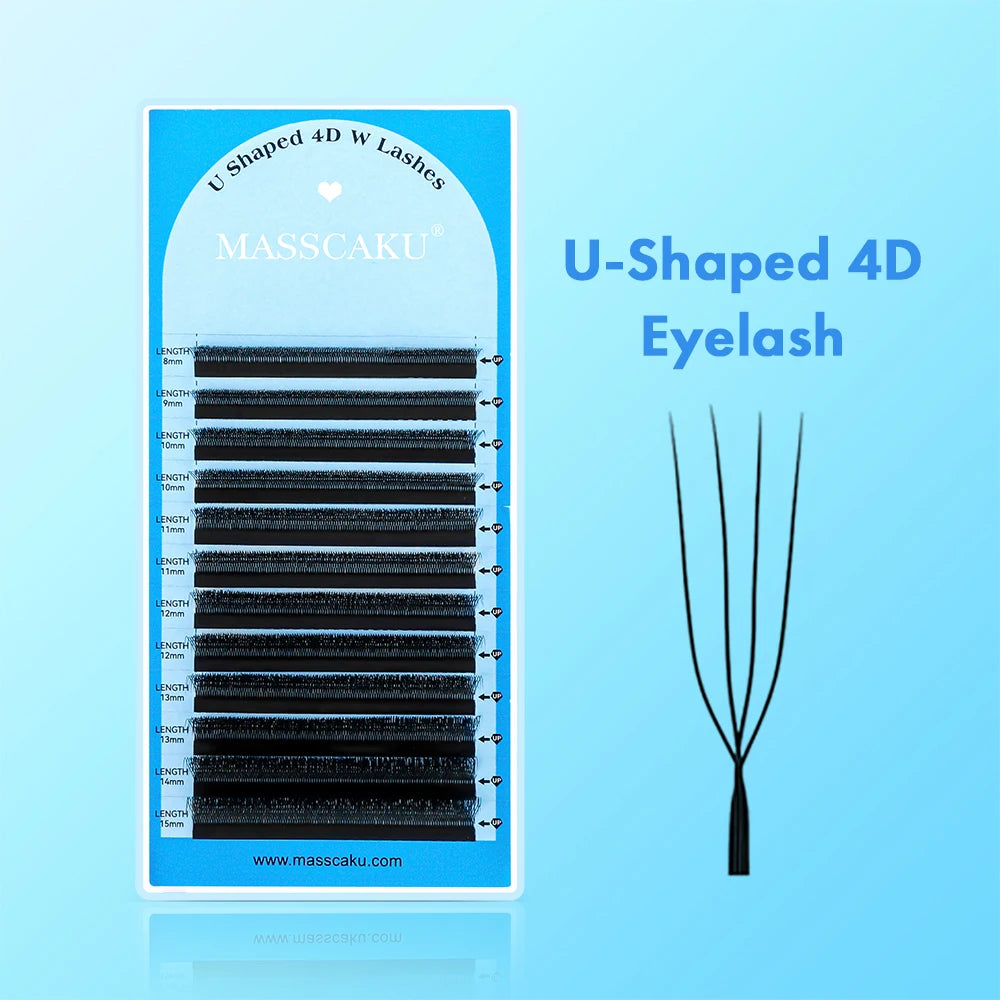 MASSCAKU U-shaped 3D 4D 5D Eyelash Extensions C D Curl U Shaped W Bloom Premade Fans Volume Lashes Natural Mink False Eyelashes