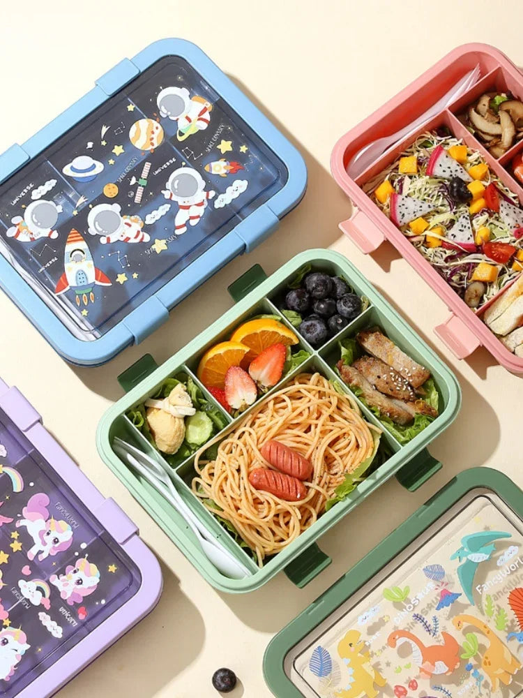 1500ML Cartoon Lunch Box Portable Rectangular Kids Students Office Benton Box Leakproof Food Container Microwave Oven Tableware