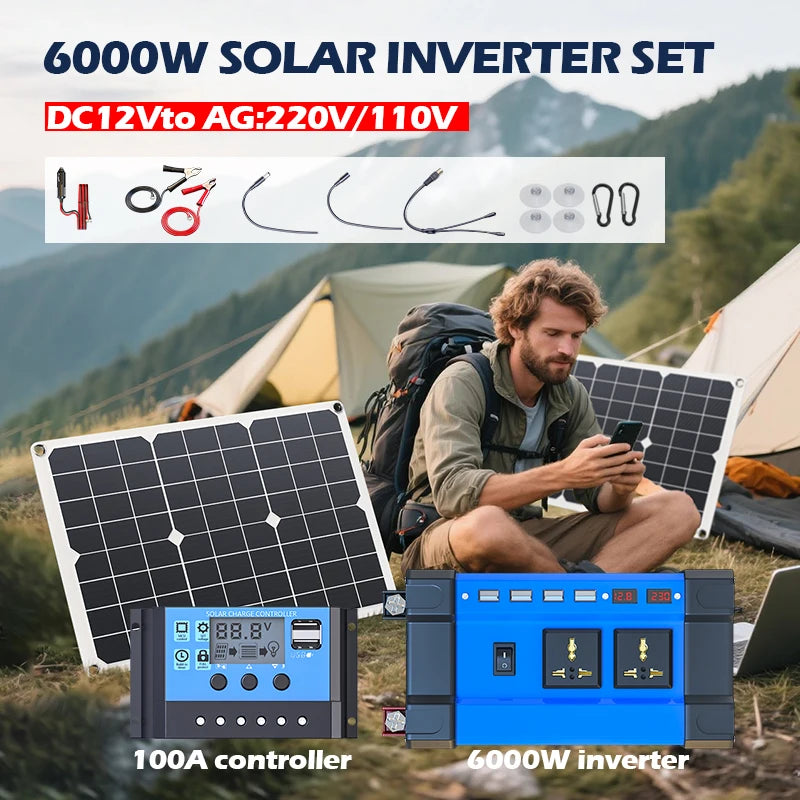 6000W Solar Generator 600W Panel 100A Controller & Dual Voltage Inverter (110V/220V) for Home & RV & Camping