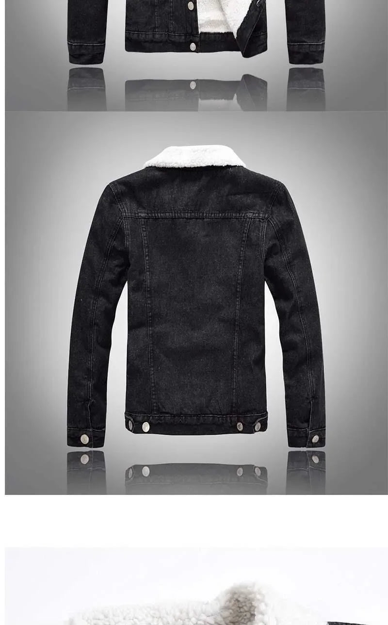 Autumn/Winter New Fashion Solid Color Lamb Wool Denim Jacket Men's Casual Thick Warm High Quality Plus-Size Jacket M-3XL