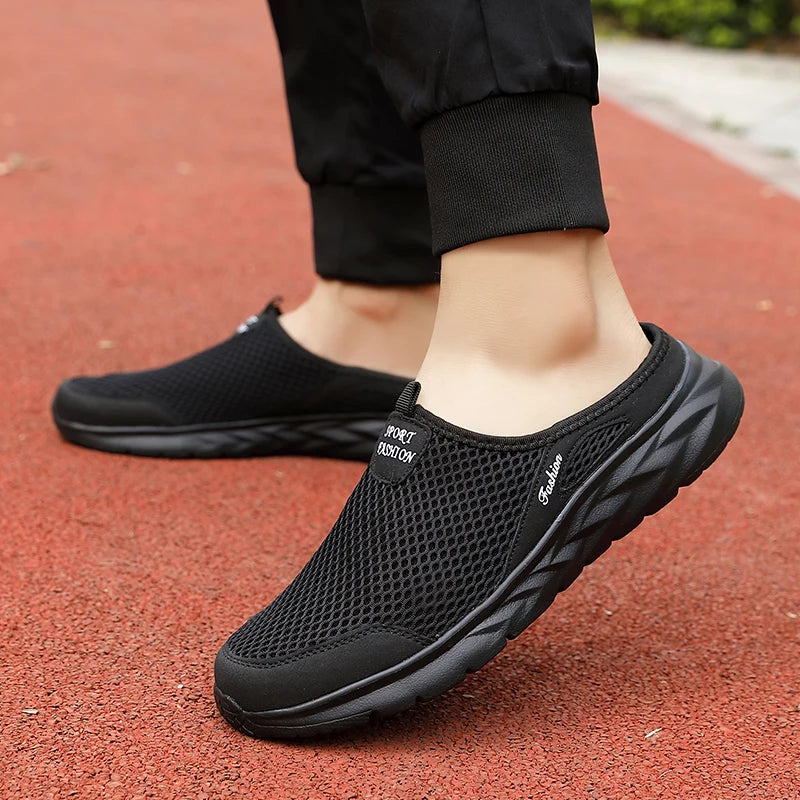 YRZL Mens Half Slippers Summer Breathable Mesh Mens Shoes Outdoor Casual Walking Shoes Large Flat Light Mesh Slippers Sandals