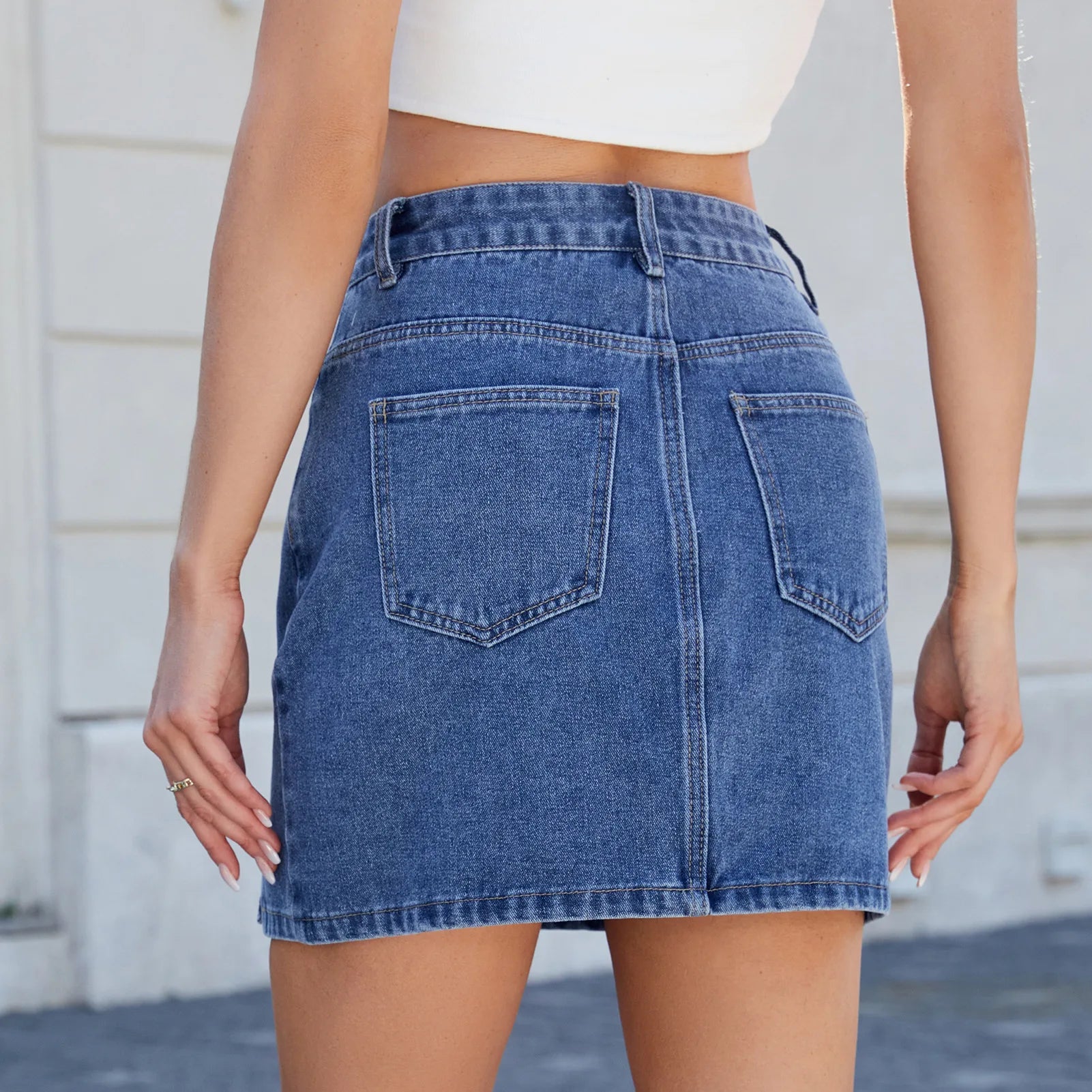 Women Summer Denim Skirts Solid Color Straight Jeans Mini Skirt