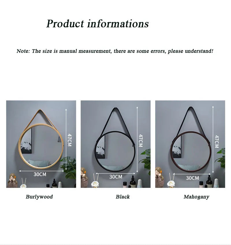 Perforation-free Vanity Mirror Wall-mounted Round Thickened Wooden Border Dressing Mirror Bathroom Mirror Makeup Mirror 전신거울