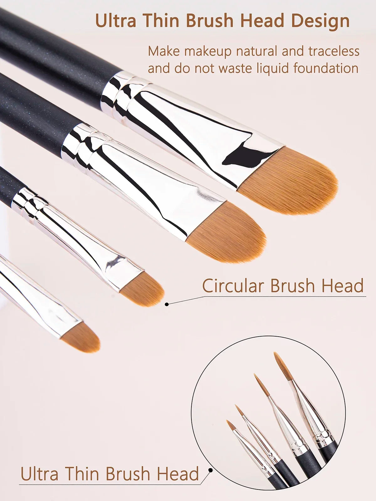 4 Types Sizes Upgraded Ultra-thin Foundation Concealer Makeup Brush Professional Liquid Foundation Cream Concealer Make-up Tool