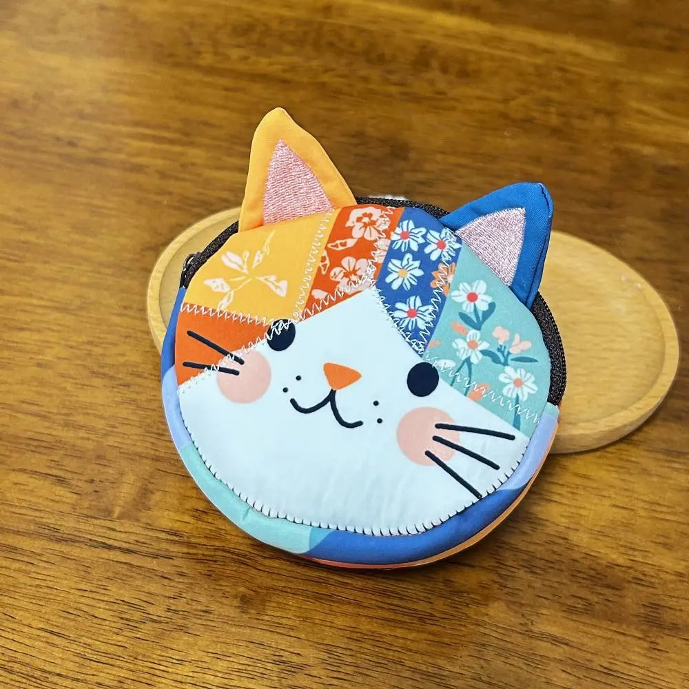 Waterproof Patchwork Coin Purse Cat Zipper Design Makeup Bag Storage Case Home Travel