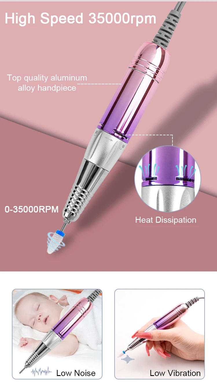 SIMINAIL Professional Nail Drill Machine 35000RPM Portable Electric Nail File Rechargeable Manicure Machine Set Efile Bit Kit