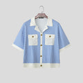 INCERUN Men Shirt Striped Patchwork Lapel Short Sleeve Casual Men Clothing Summer Color-block Fashion Leisure Tops Male Shirts