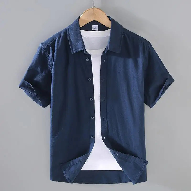 Men's Short-Sleeved Shirt Summer Streetwear Plain Color Stand Collar Casual Beach Style plus Size M-5XL