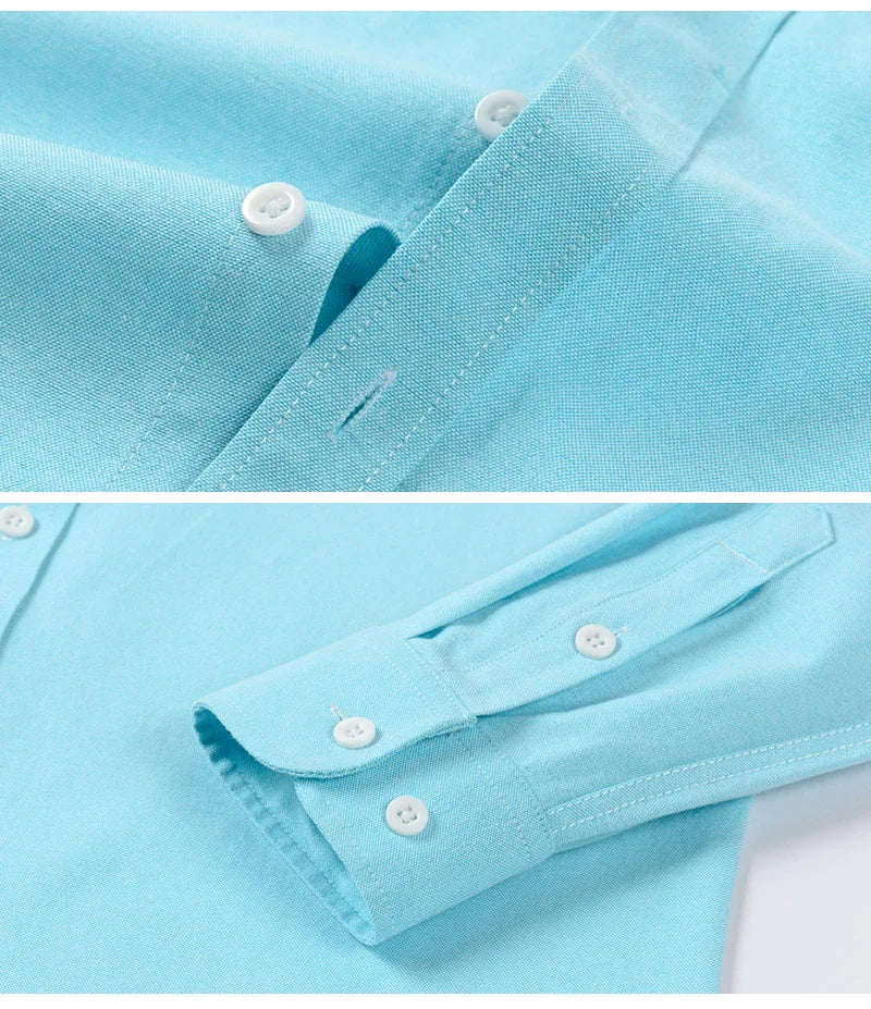 2026 Men's Oxford Long Sleeve Shirts 100% Cotton Solid Color Turn Down Collar Regular Fit Daily Men Clothing Button-down Shirts