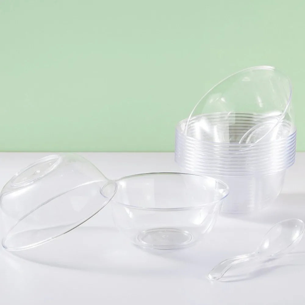 25PCS Food Grade Plastic Disposable Lunch Bowl Thick Kitchen Accessories Hot Pot Tableware Transparent Round Lunch Bowl