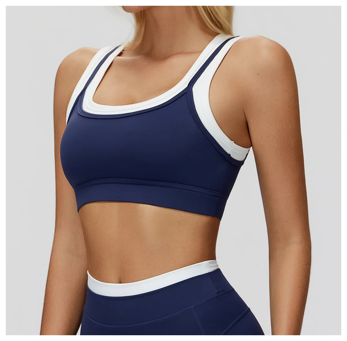 Custom LOGO Women's Naked Fake Two-piece Sports Vest Threaded Contrast Yoga Bra Running Fitness Clothing Top