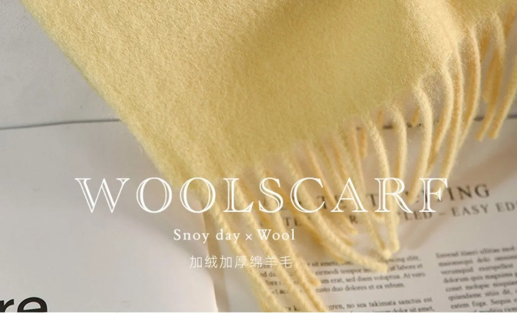 High Quality 100% Wool Muffler Classic Simple Solid Men Women Scarf Fall Winter Thick Casual Shawl Male Female Tassel Scarves
