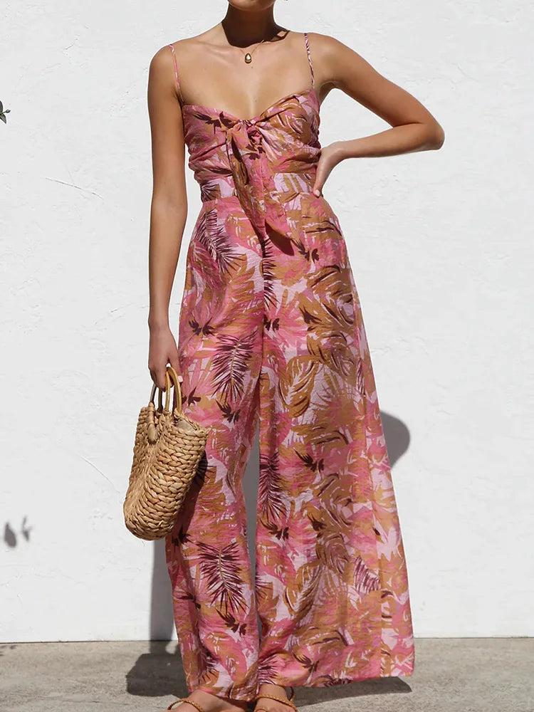 Wide Leg Pants Lace-Up Fashion Playsuits, Women Summer Holiday Sleeveless Chic Jumpsuits, 2025 Backless Simple Ladies Bodysuits