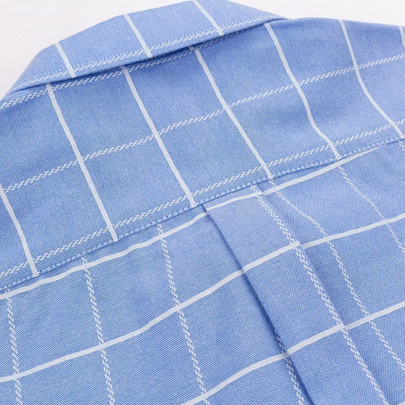 2025 100% Pure Cotton Men's Oxford Short Sleeve Square Collar Soild Plaid Striped Summer Casual Shirts Single Pocket  Shirt