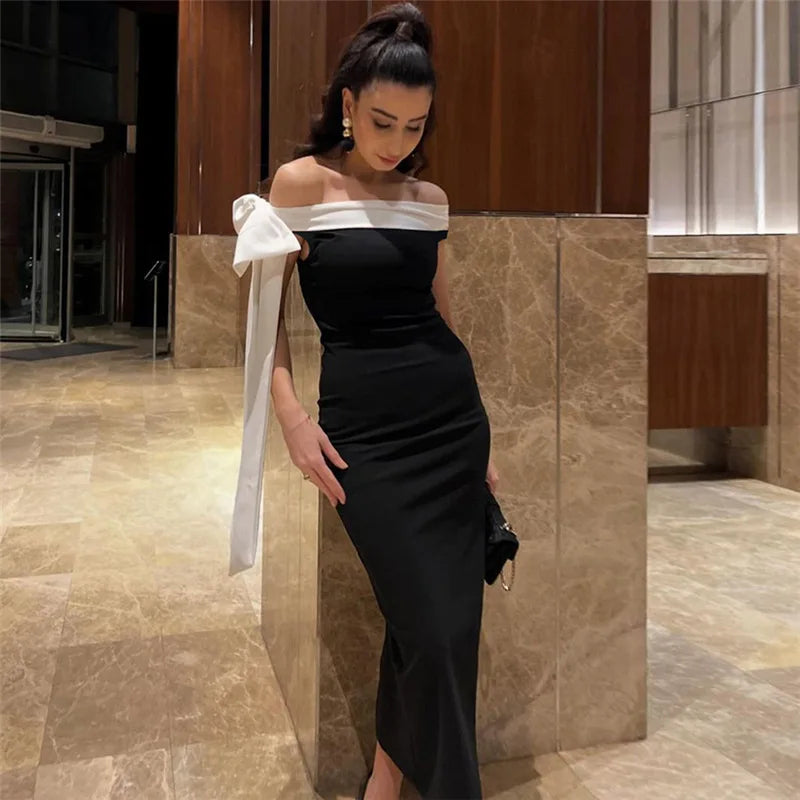 Tuularose Summer Bandage Long Dress Women's Elegant One Shoulder Bow Tie Slim Evening Dress Sexy Patchwork Party Dress Y2k 2025