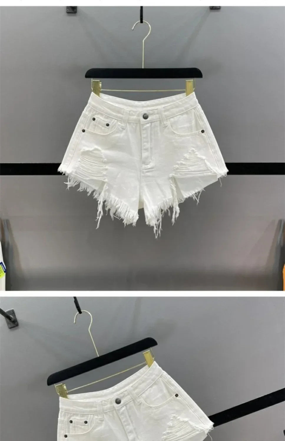 Women's Slim and Low Waist A-line Hairy Wide-leg Hot Girl Ripped Denim Shorts