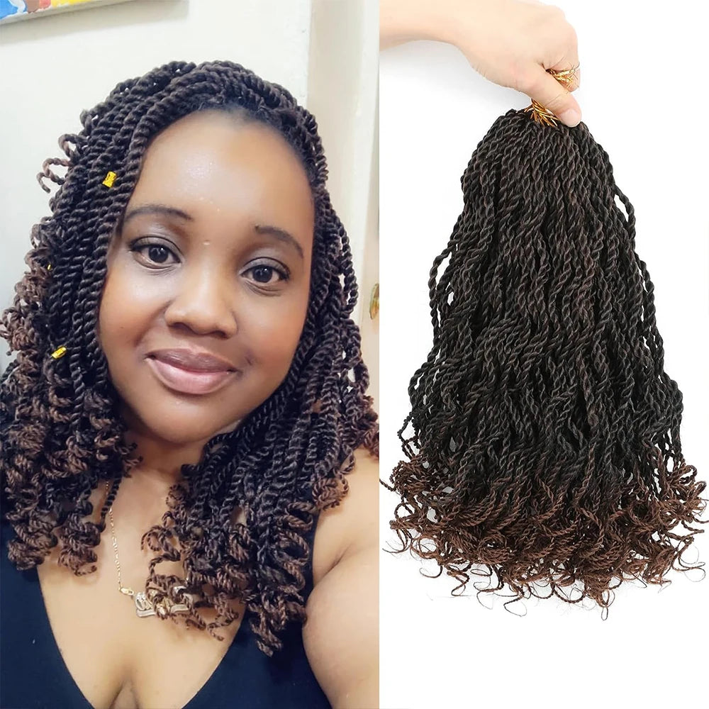 8 Packs Wavy Senegalese Twist Crochet Hair with Curly Ends, 8 Inch Black Synthetic Pre Looped Short Crochet Braids,
