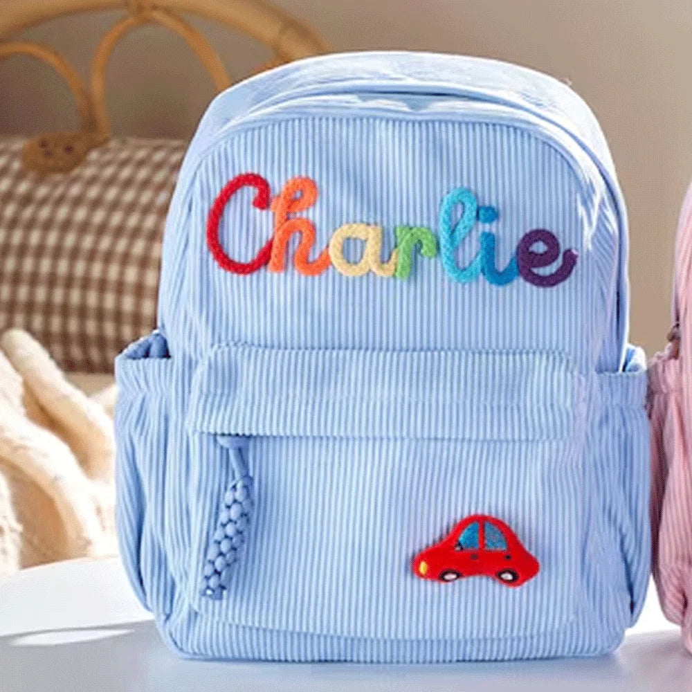 Personalized Small High-Quality Corduroy Backpack – Customizable School Bag with Name Print; Cute and Practical