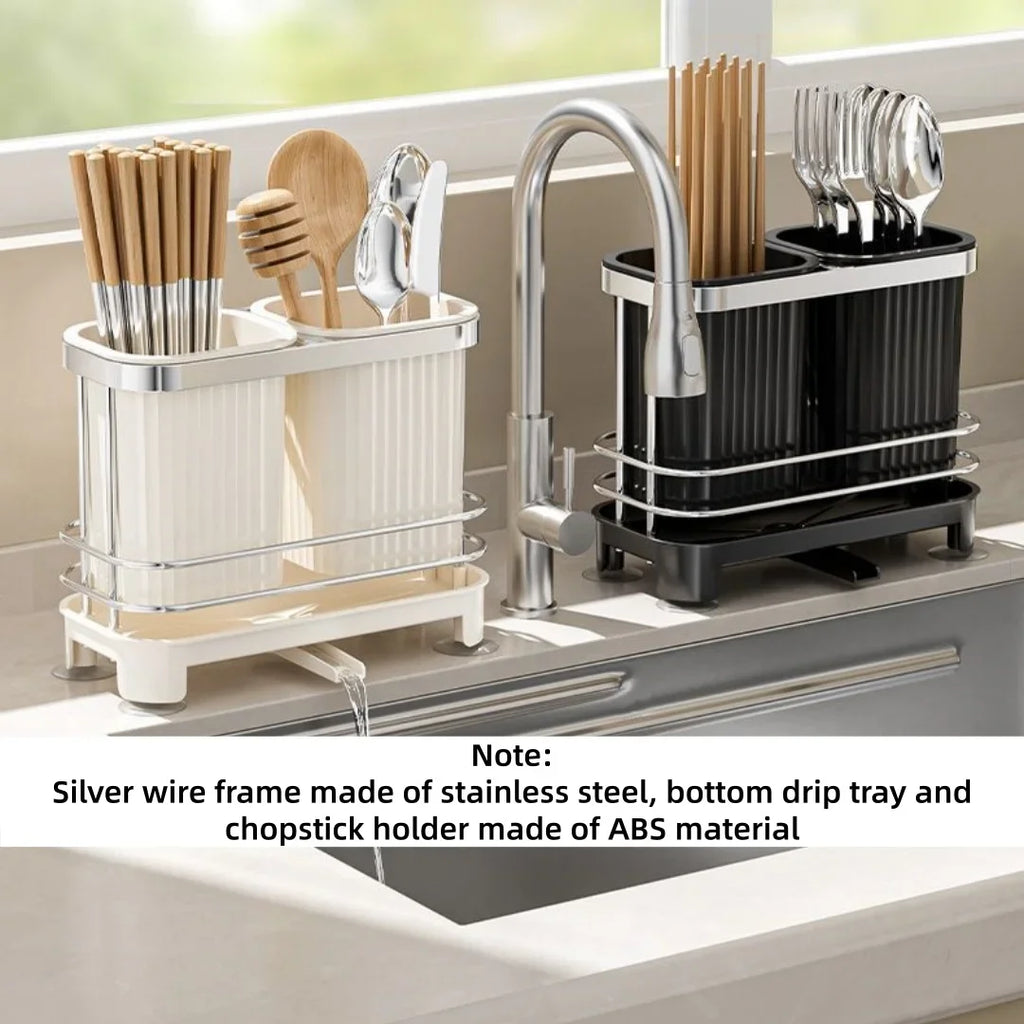 Kitchen Countertop Storage Organizer Self Draining Cutlery Drainer Utensil Holder Spoon Chopstick Cage For Household Use