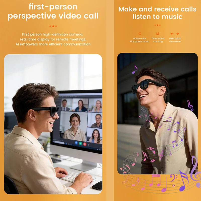 2026 New Smart Glasses 800W HD Camera WIFI Transmission Anti-shake Video Recording AI Translation Music Wireless Call Sunglasses