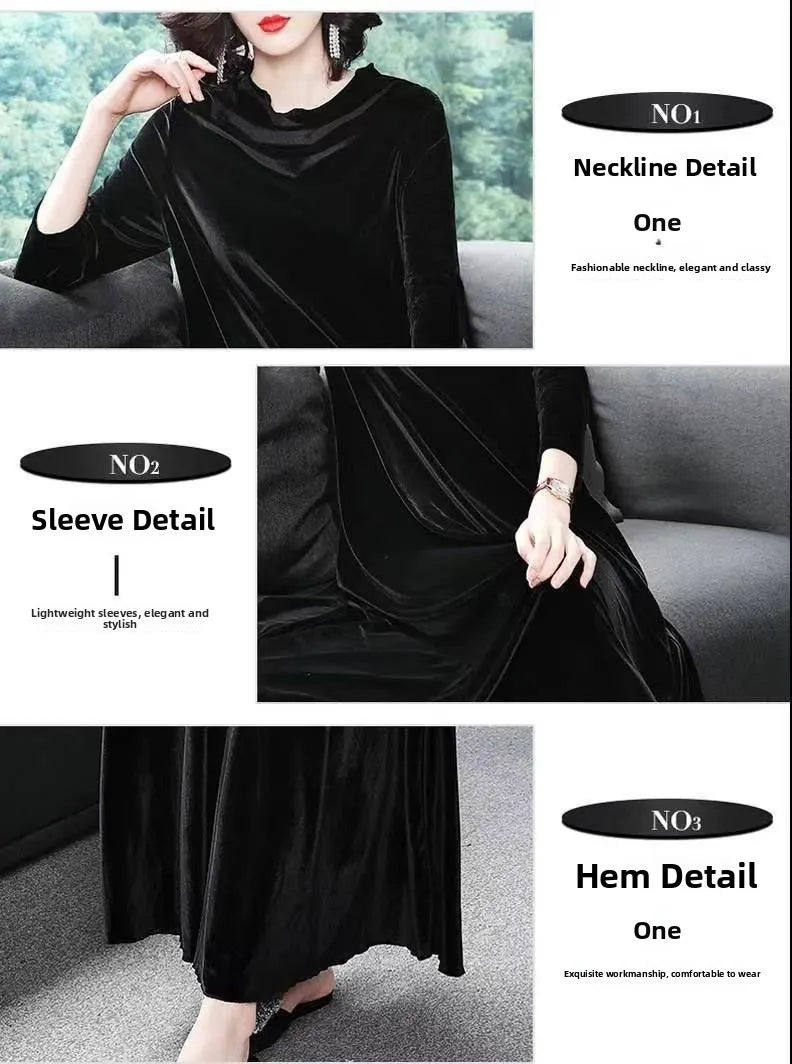 Elegant Long Sleeve Velvet Dress for Women Fashionable Spring Autumn New Style Women's Clothing Princess Sleeve A-Line Skirt